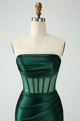 Strapless Sheer Bodice Mini Cocktail Dress in Emerald Green