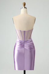 Strapless Sheer Bodice Mini Cocktail Dress in Emerald Green