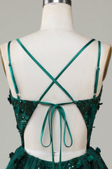 Emerald Green V-Neck A-Line Homecoming Dress with Appliques