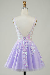 Orange Glitter Applique V-Neck A-Line Homecoming Dress