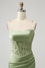 Corset Sequin Mini Homecoming Dress in Sage Green