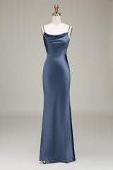 Cowl Neck and Back Maxi Dress in Dusty Blue