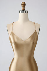 Gold V-Neck Twist-Back Short Homecoming Dress
