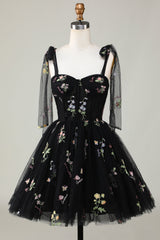 Floral Embroidery Sweetheart A-Line Short Party Dress