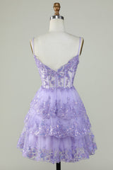Glitter Lace Corset Ruffle Tiered Short Homecoming Dress