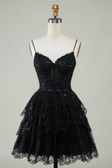 Glitter Lace Corset Ruffle Tiered Short Homecoming Dress