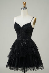Glitter Lace Corset Ruffle Tiered Short Homecoming Dress