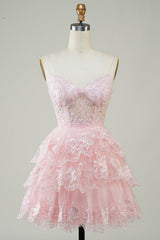 Glitter Lace Corset Ruffle Tiered Short Homecoming Dress