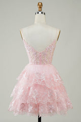 Glitter Lace Corset Ruffle Tiered Short Homecoming Dress