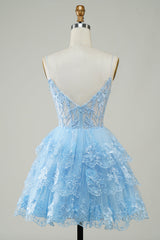Glitter Lace Corset Ruffle Tiered Short Homecoming Dress