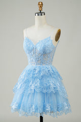Glitter Lace Corset Ruffle Tiered Short Homecoming Dress