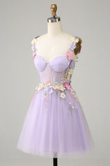 3D Floral Sweetheart Lace-Up Homecoming Dress in Lavender