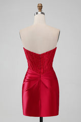 Strapless Lace Ruched Bodycon Short Homecoming Dress