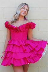 Off-the-Shoulder Corset Ruffle Tiered Homecoming Dress