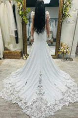 Mermaid White Strapless Wedding Dress with Detachable Sleeves