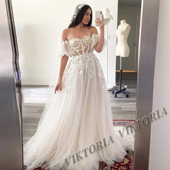 VIKTORIA Vintage Backless Wedding Dresses For Woman Spaghetti Straps Lace Appliques