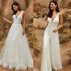 2 In 1 Wedding Jumpsuit With Detachable Skirt Bridal Dress