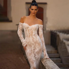 Charming Mermaid Lace Wedding Dresses With Long Sleeves