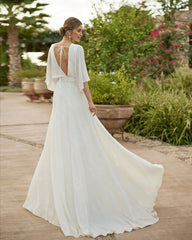 Customized Holy White Wedding Dresses Pants Suite Bridal Gowns V Neckline Beach Jumpsuit Backless 3/4 Sleeves