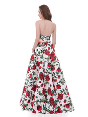 Halter Two Piec Red Rose Floral Dress-Floral