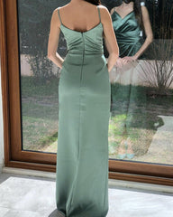 Sheath V Neck Slit Dresses Spaghetti Straps