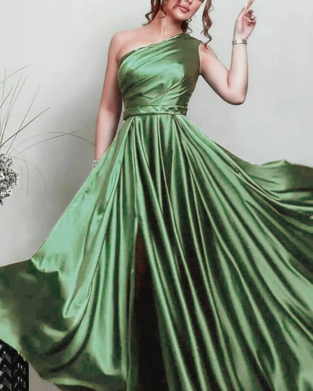 Sage Green Bridesmaid Dresses Satin One Shoulder Split