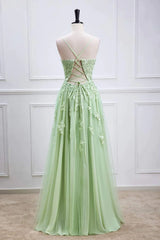 Sage Green Long Prom Dresses Lace Appliques V Neck Lace-Up