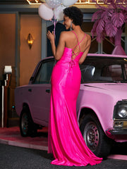 Pleated Top Mermaid Satin Dress Hot Pink