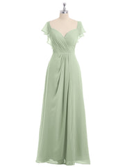 Cap Sleeves Chiffon Bridesmaid Dresses with Slit Dusty Sage Plus Size