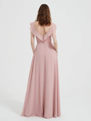 Sweetheart Flutter Sleeves Chiffon Dress Dusty Rose