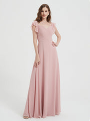 Sweetheart Flutter Sleeves Chiffon Dress Dusty Rose