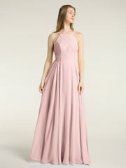 Low Back Simple Chiffon Birdesmaid Dresses-Dusty Rose