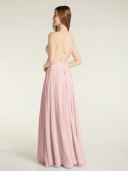Low Back Simple Chiffon Birdesmaid Dresses-Dusty Rose