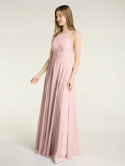 Low Back Simple Chiffon Birdesmaid Dresses-Dusty Rose