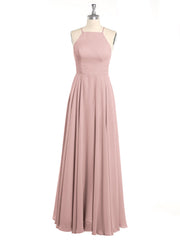 Low Back Simple Chiffon Birdesmaid Dresses-Dusty Rose