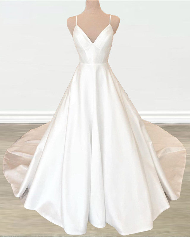 Satin A-line Wedding Dresses V Neck