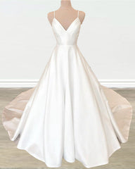 Satin A-line Wedding Dresses V Neck