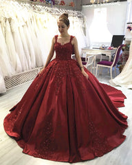 Satin Ball Gown Dresses Lace Beaded Sweetheart With Straps