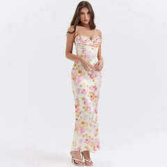 Vintage Floral Sweetheart Prom Dress Sheath Spaghetti Strap Evening Dress Long Formal Dress HZ1024