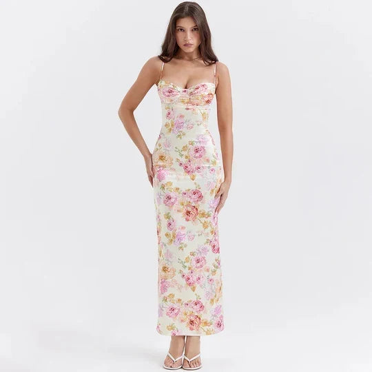 Vintage Floral Sweetheart Prom Dress Sheath Spaghetti Strap Evening Dress Long Formal Dress HZ1024