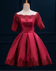 Satin Off Shoulder Homecoming Dresses Lace Appliques