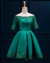 Satin Off Shoulder Homecoming Dresses Lace Appliques