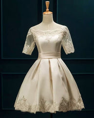 Satin Off Shoulder Homecoming Dresses Lace Appliques