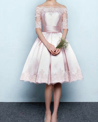 Satin Off Shoulder Homecoming Dresses Lace Appliques