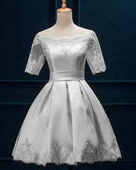 Satin Off Shoulder Homecoming Dresses Lace Appliques