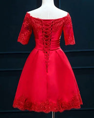 Satin Off Shoulder Homecoming Dresses Lace Appliques