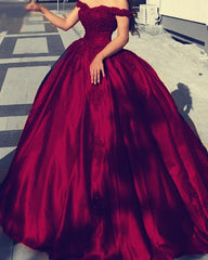 Satin Off The Shoulder Ball Gowns Wedding Dresses Lace Appliques