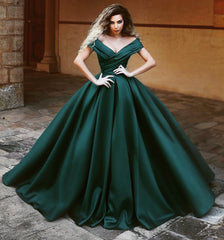 Satin Prom Dresses Ball Gowns V-neck Off The Shoulder
