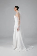 Satin A Line Wedding Dress Minimalist Modern Wedding Dress Off-the-shoulder With Slit Bride Dress