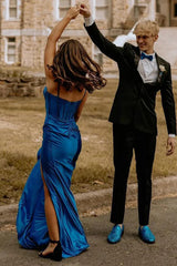 Satin Mermaid Blue Long Prom Dress with Split TP1326